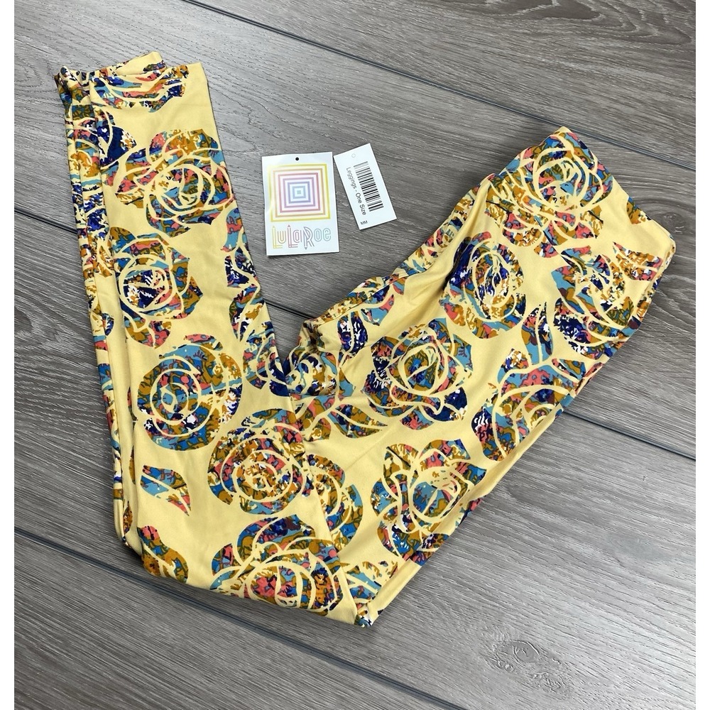 Lularoe Women's Pull On Rose Patterned Leggings‎ Yellow One Size NWOT